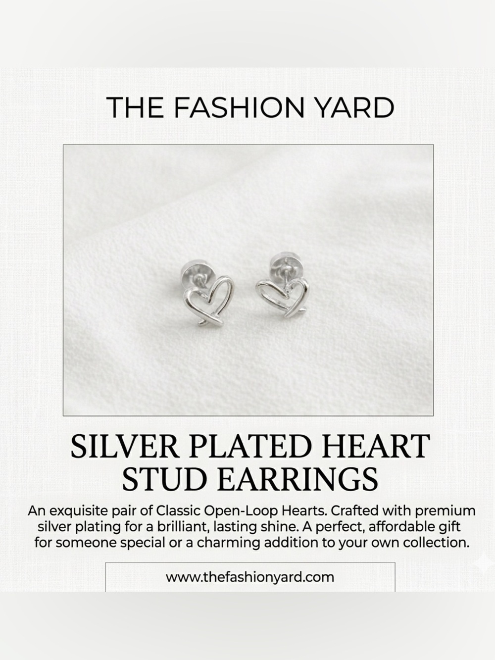 Silver plated stainless steel heart screw back stud earrings